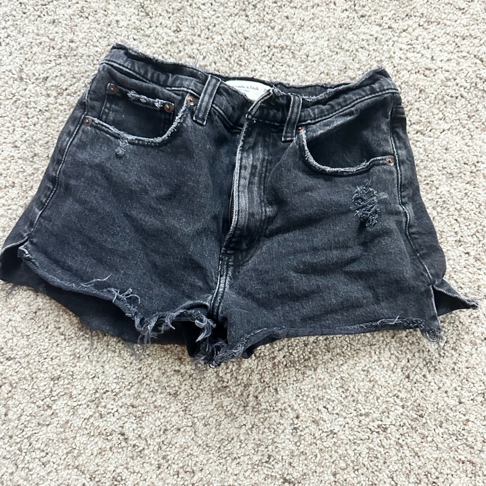 Abercrombie & Fitch Black Distressed Jean Mom Shorts